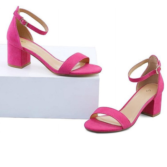 NEW| BellaMarie Chunky Block Fuchsia Suede Heel Sandal - Picture 2 of 7